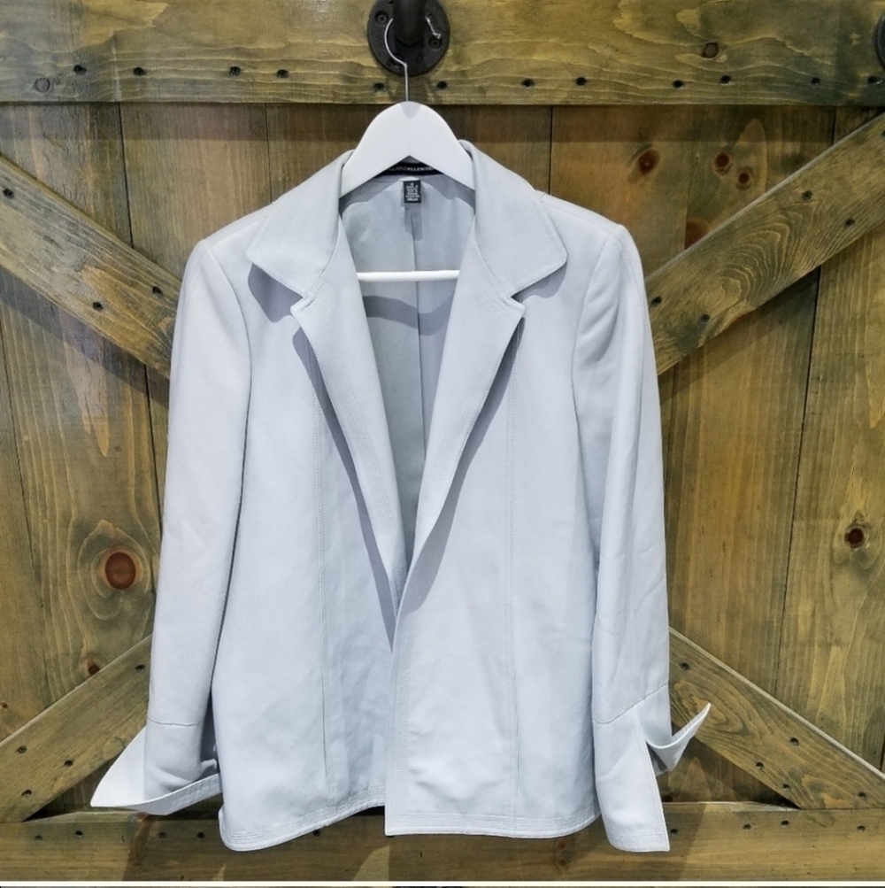 ELLEN TRACY LINDA ALLARD LIGHT GRAY BLAZER CLASSIC CAREER BUSINESS MINIMALIST